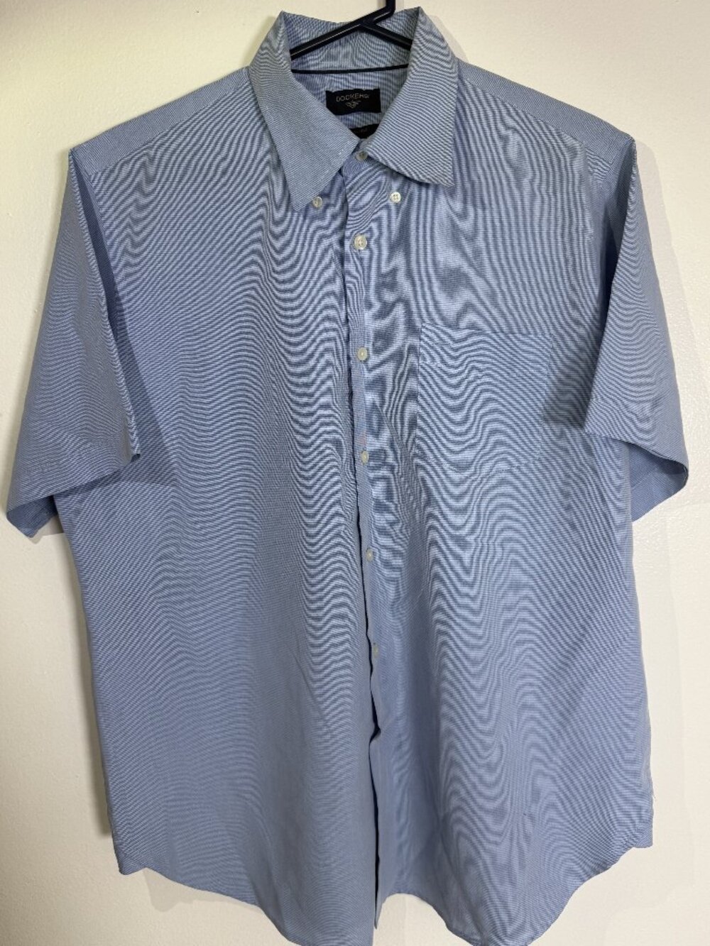 Dockers Mens Large Blue Button Front Shirt Short Sleeve Rayon Polyester Casual